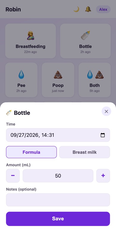 Bottle entry sheet pre-filled with the last amount
